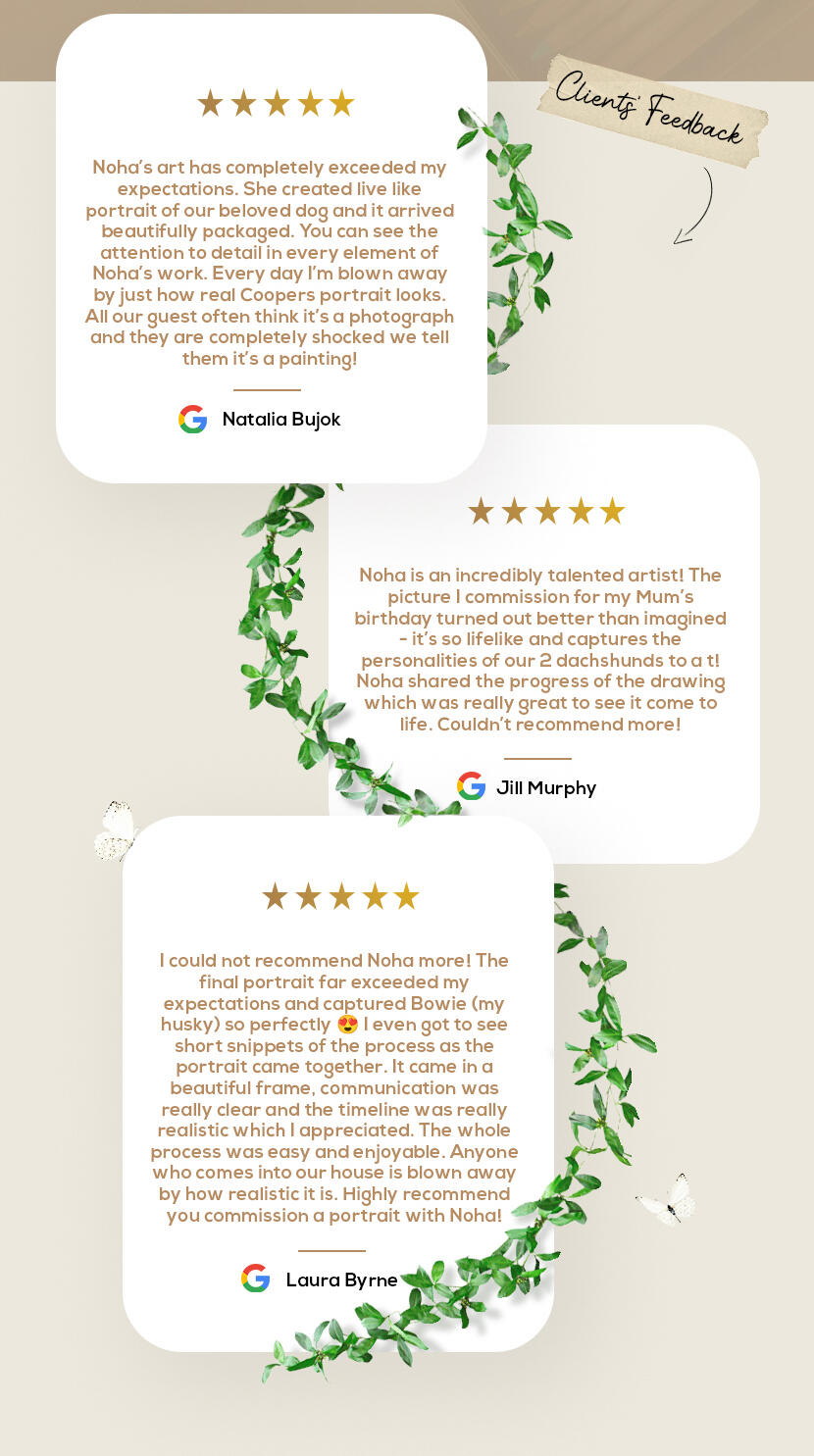 Pet Portrait commissions clients' feedback/testimonials.